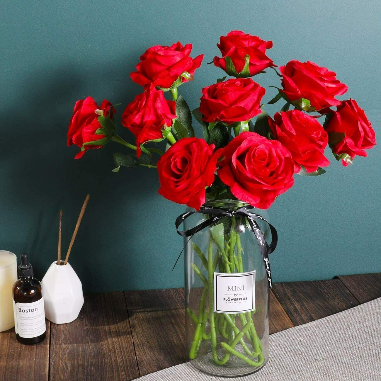 Artificial Flowers Silk Roses & Fake Baby Breath Realistic Flowers Bouquet Decor