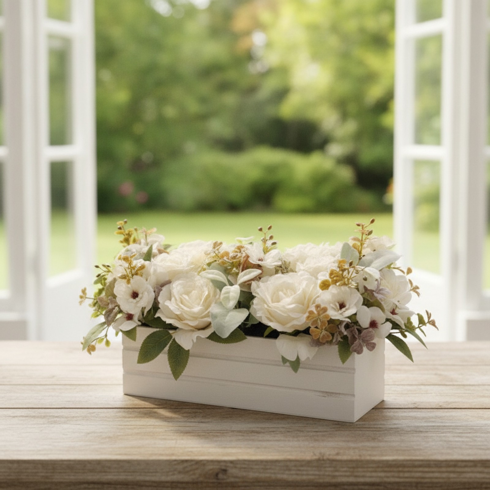 Flower Centerpiece with Wooden Planter Low-Height for Wedding Planners, Bride