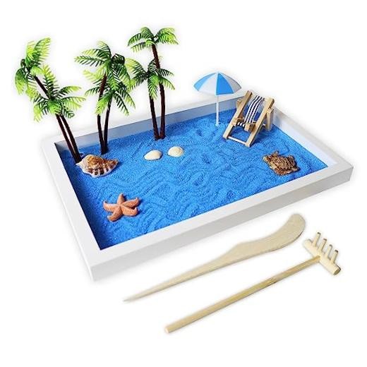 Timani Zen Garden for Desk – Zen Garden Sand Kit, Artificial Palm Tree, Rakes