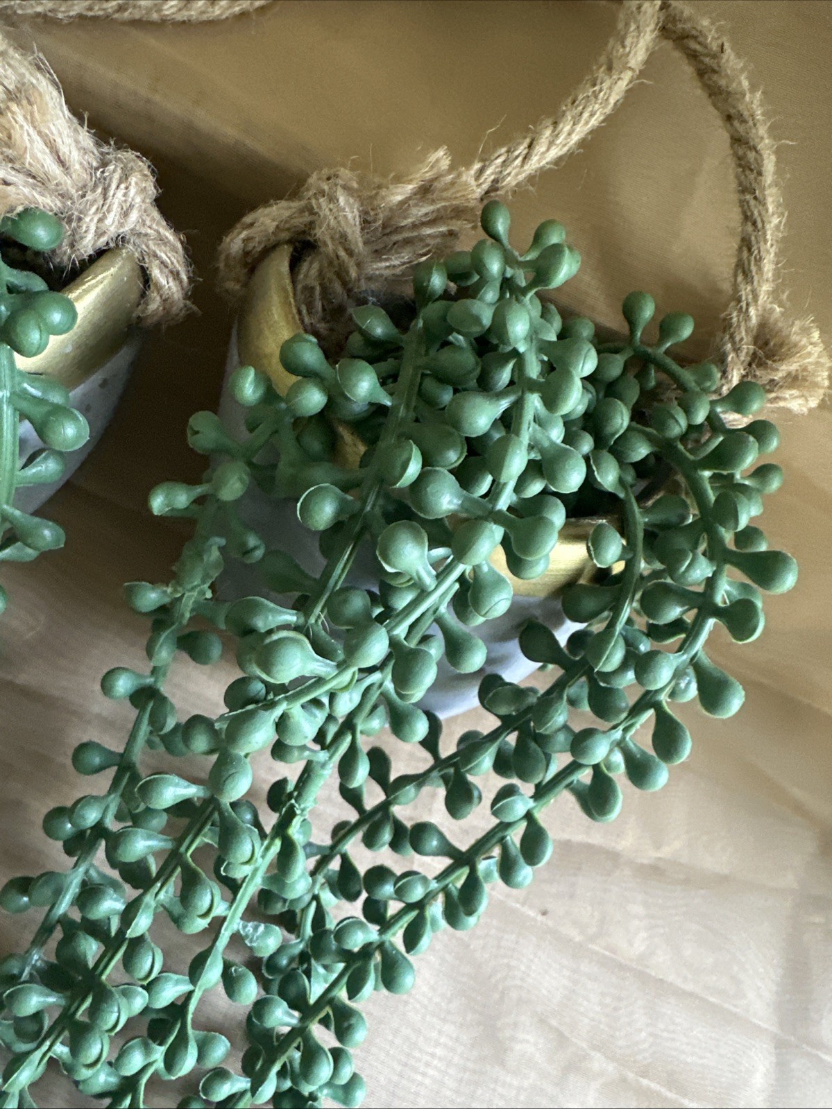 String Of Pearls Plant Set Artificial Hanging Decor Grey And Gold Pot Set 2