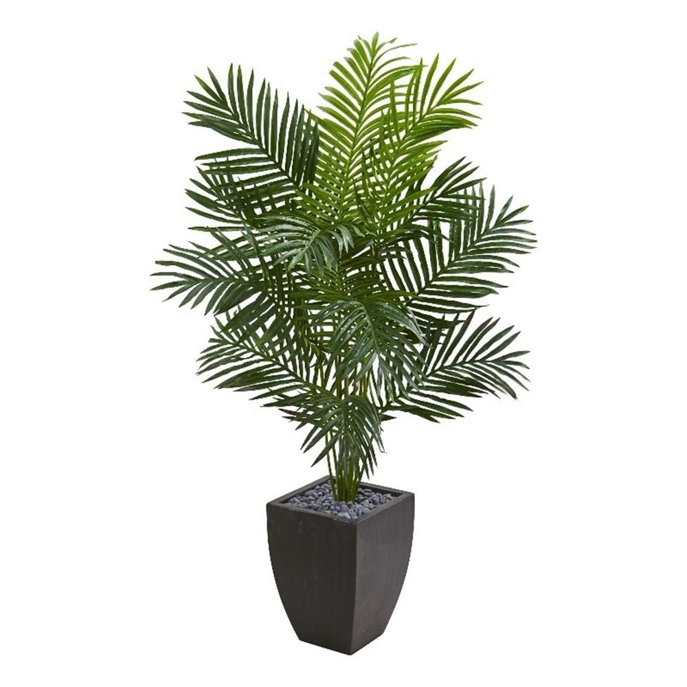 Pemberly Row 66″ Paradise Artificial Palm Tree in Black Planter in Green/Black