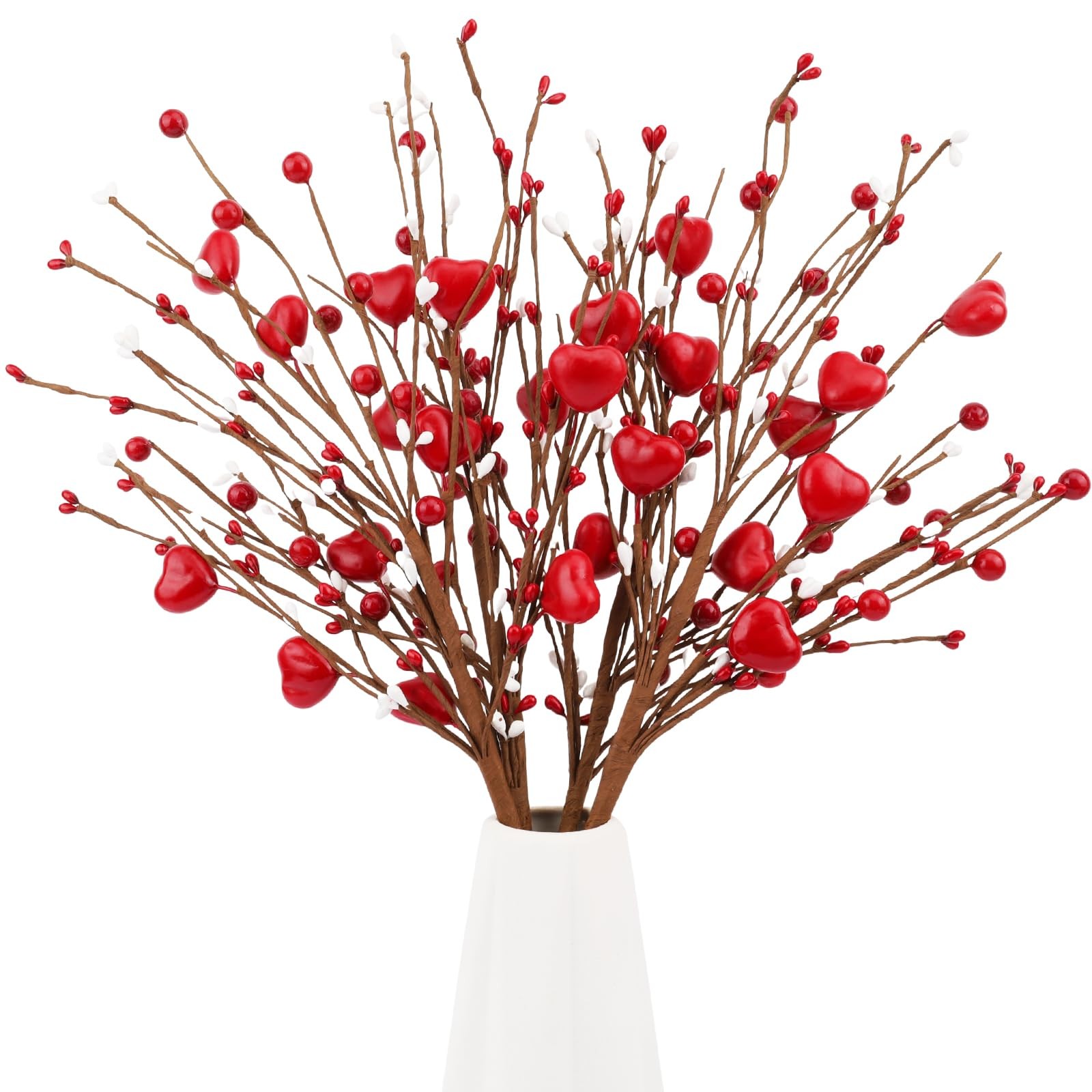 4Pcs Red Heart Berry Stems Artificial Flowers for Wedding and Anniversary
