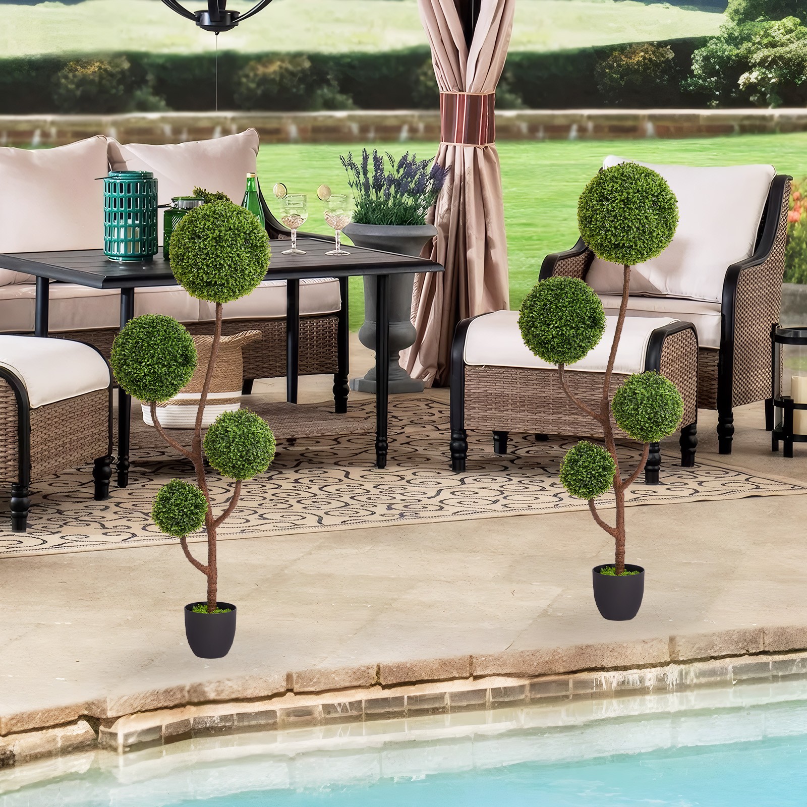 Artificial Boxwood Topiary Tree 5FT Tall Triple Ball-Shaped Faux Plant