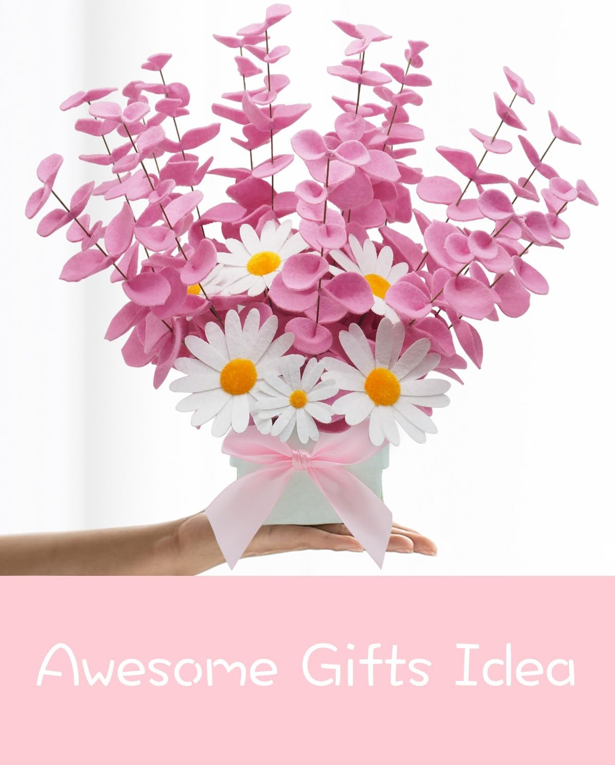 BAZIMA Felt Eucalyptus Daisy Bouquet,Felt Flowers,Multi-Color Felt Leaves,DIY…