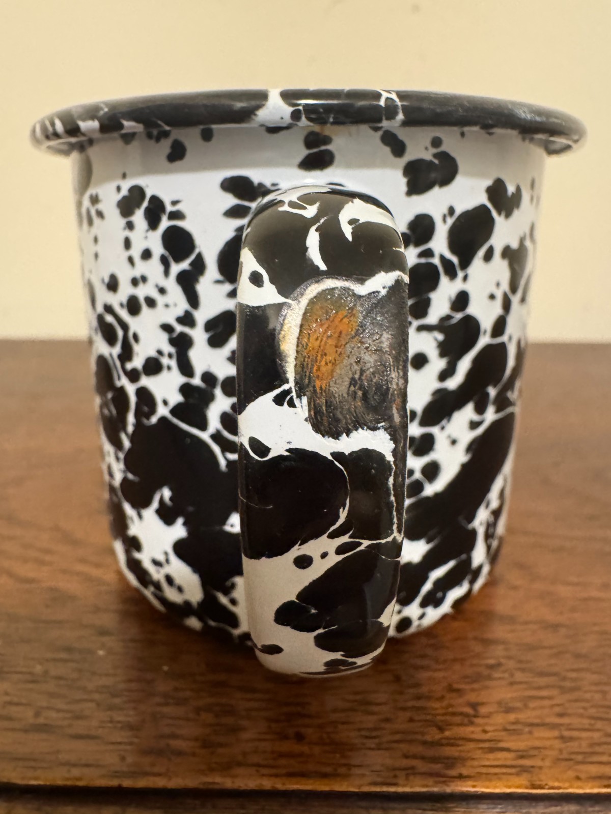 Crow Canyon Black White Splatterware Enamel Mug Planter Pencil Holder Rustic