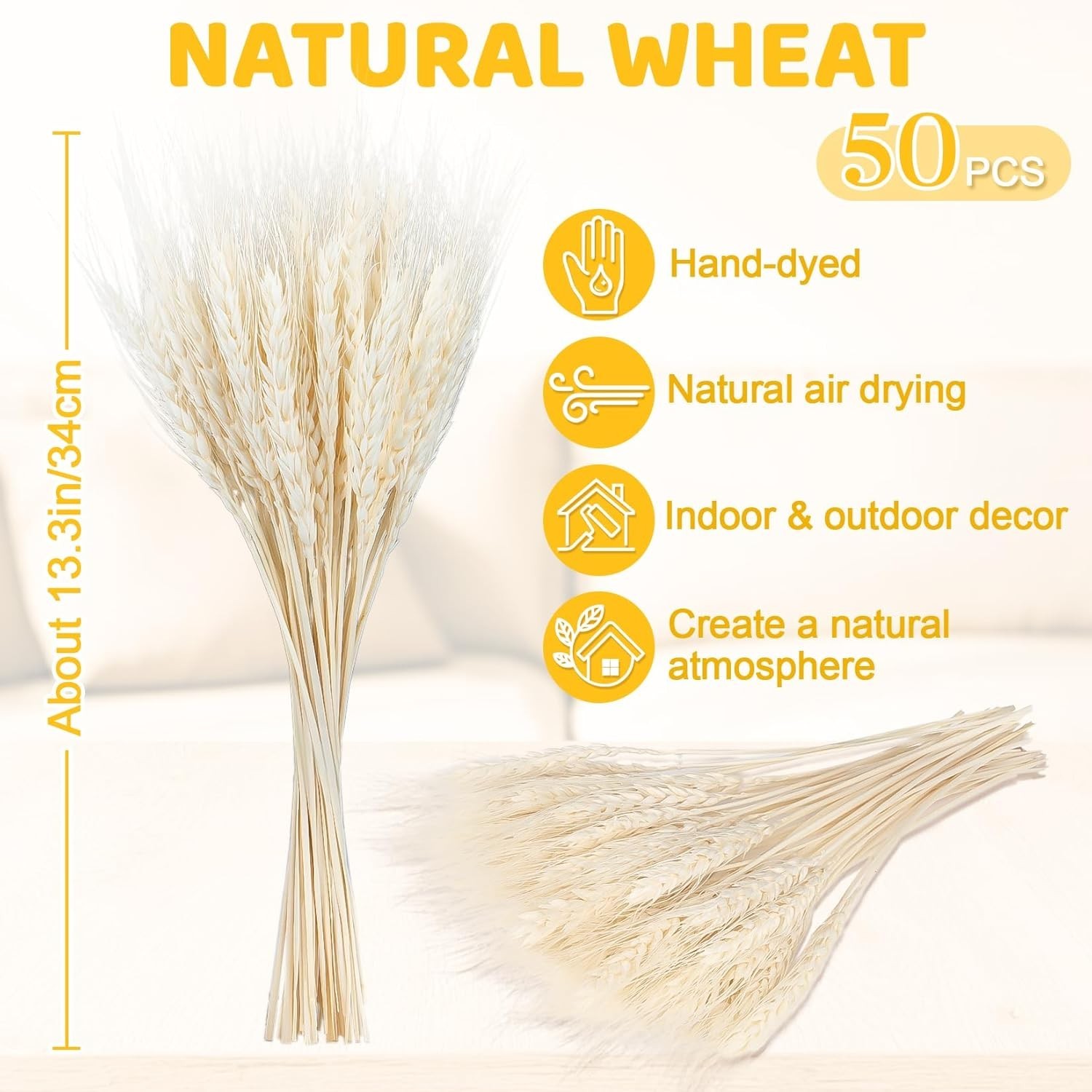 Versatile 50-Pack of 13.3 Inch White Dried Wheat – Ideal for Seasonal Decor