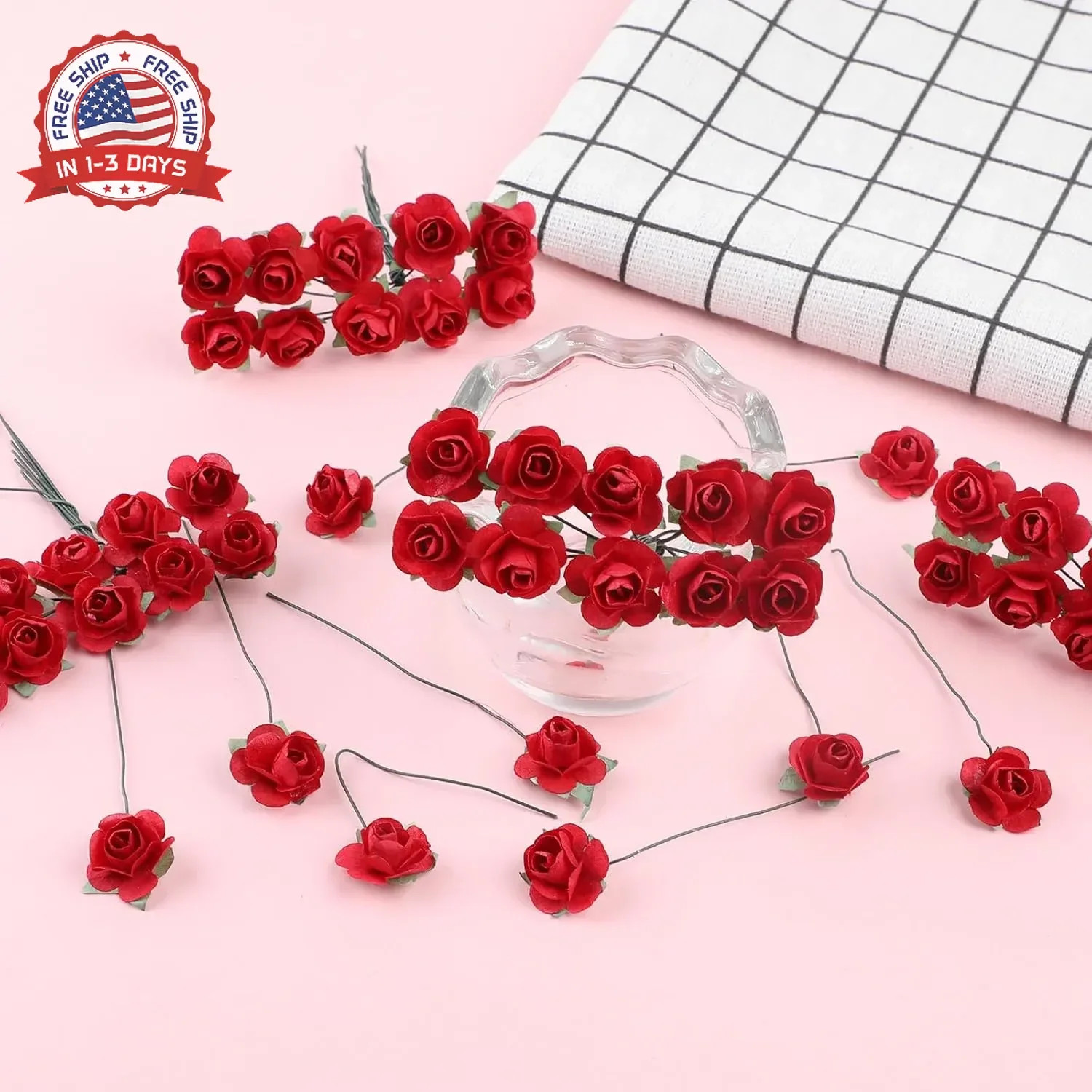 CCINEE 120pcs Mini Paper Flowers,Mulberry Paper 1/2″ Artificial Rose Flower with