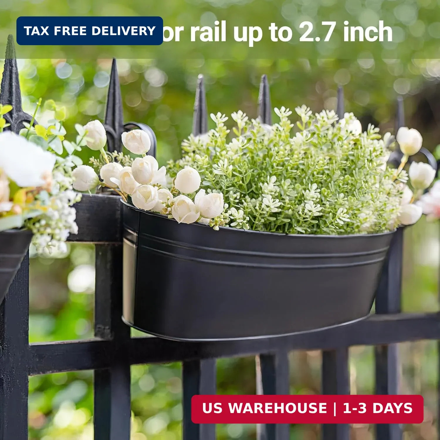 Dahey 3 Pcs Metal Hanging Flower Pots for Railing Fence Outdoor Planter 15.7 Inc