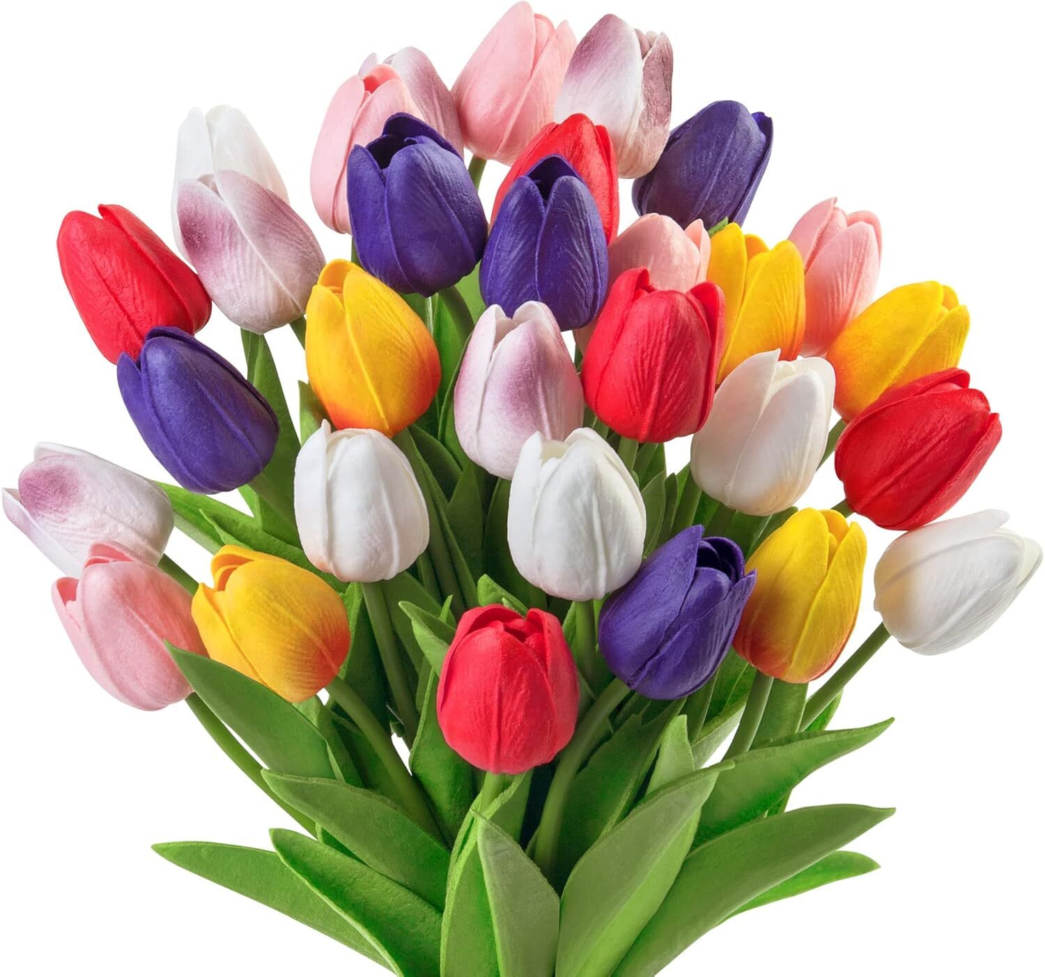30 Pcs Multicolor Artificial Tulip Flowers Fake Tulips PU Real Multi Color