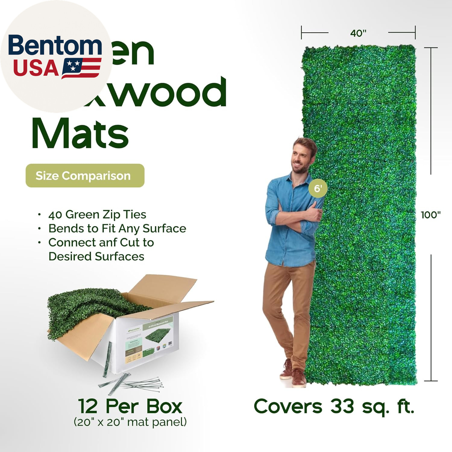 (33Sqft) Artificial Light Green Grass Wall Decor, Hedge Leaf Boxwood Roll Panels