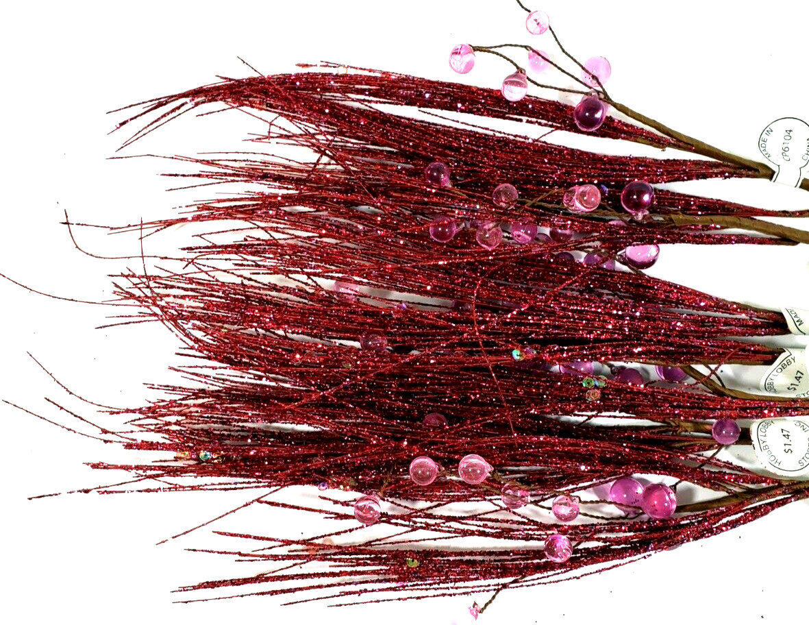 Glitter Pink With Jewels Floral Spray Picks 16″ Holiday Picks NWOT Set of 7