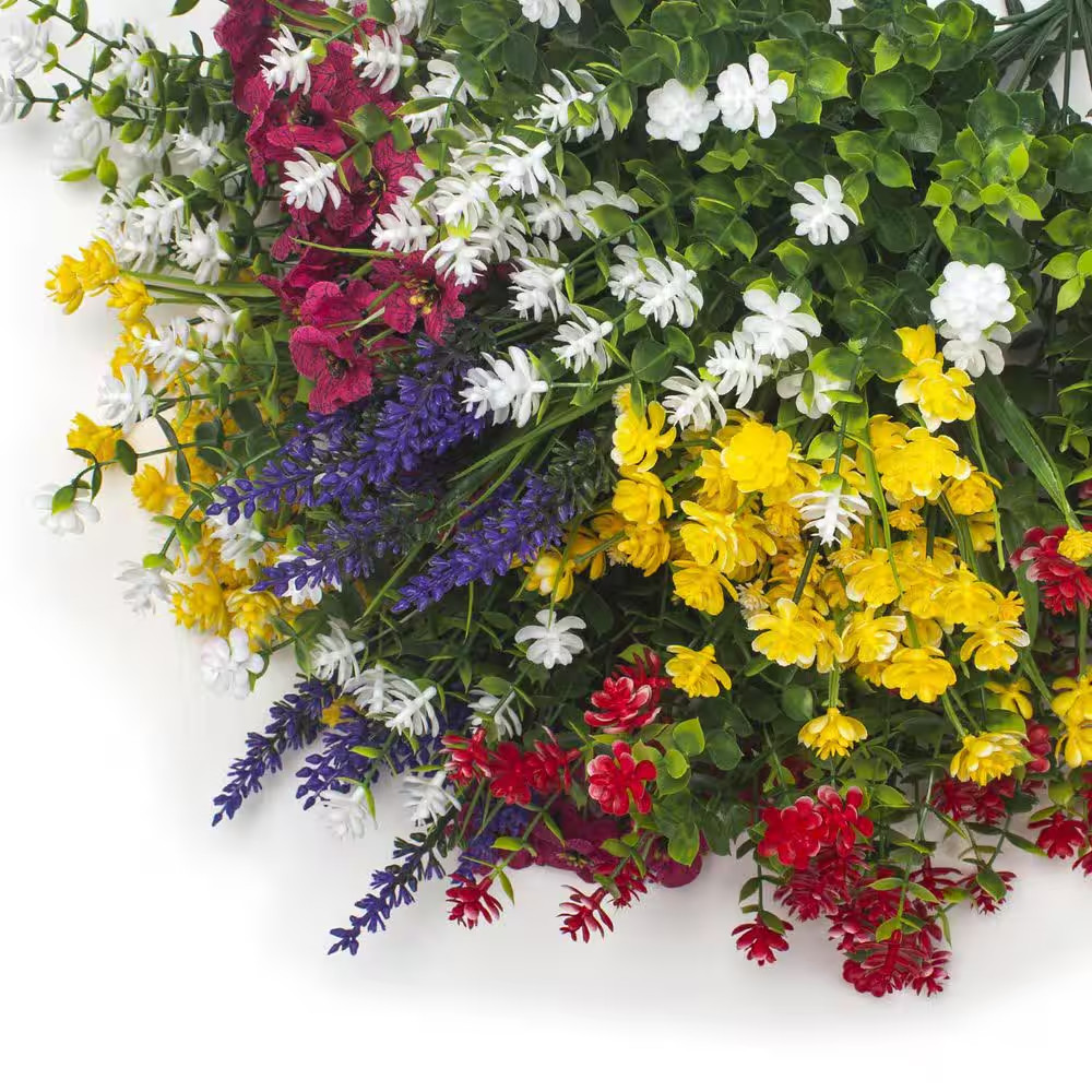 13.8 In. Multi-Colored Outdoor Artificial Flowers Fake Plastic Plants 20-Bundles