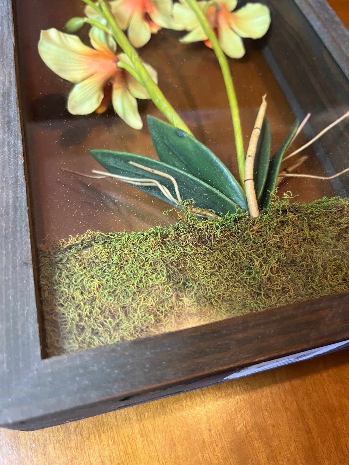 Vintage 3D Orchid Shadow Box Floral Wall/Table Decor 1980s Retro Frame