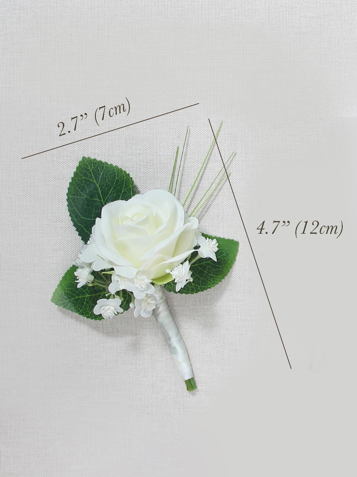 2Pcs White Rose Boutonnieres with Pins for Men, Groom, Groomsmen