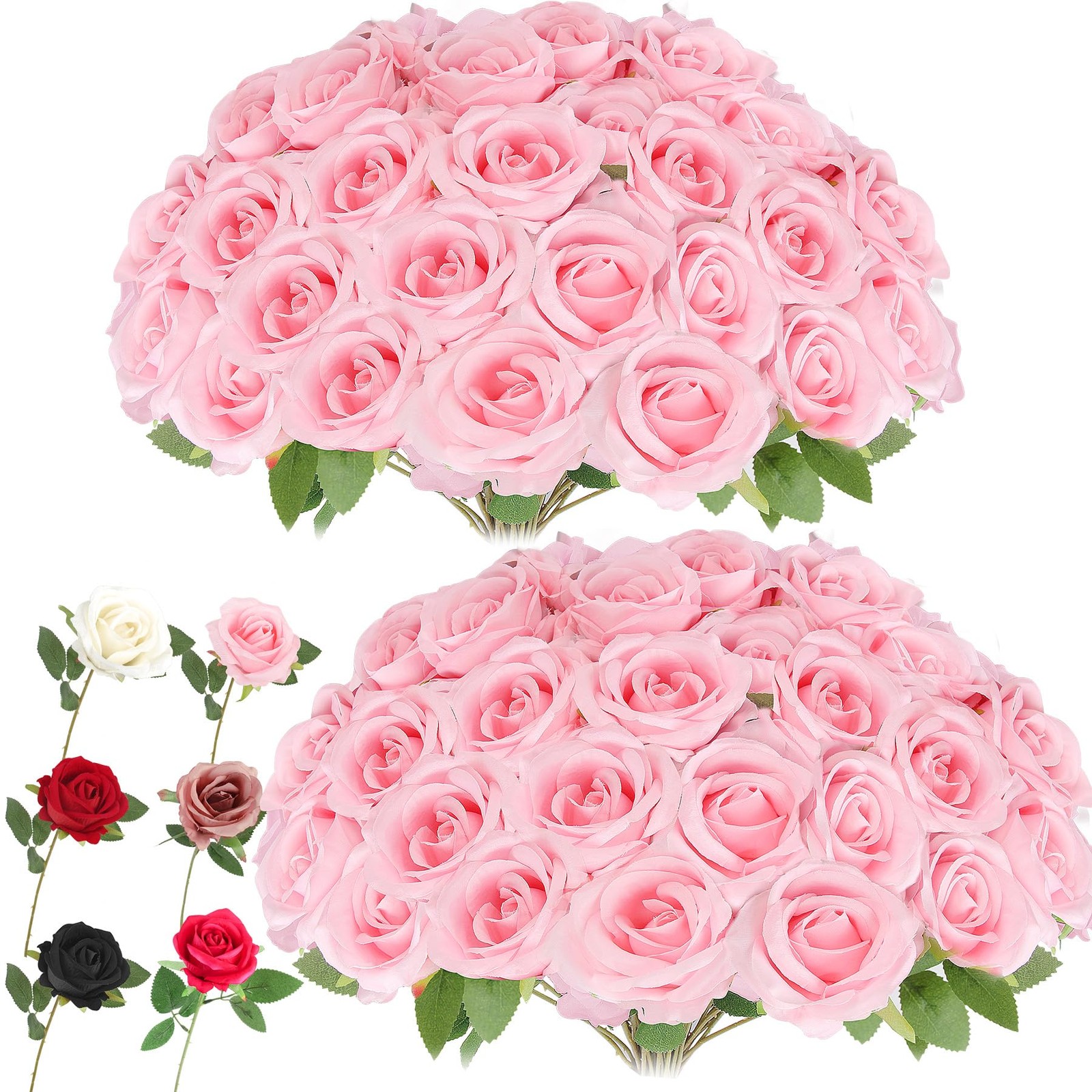 Artificial Roses Bulk Pink Silk Rose with Stem, 52pcs Fake Flowers Decoration…