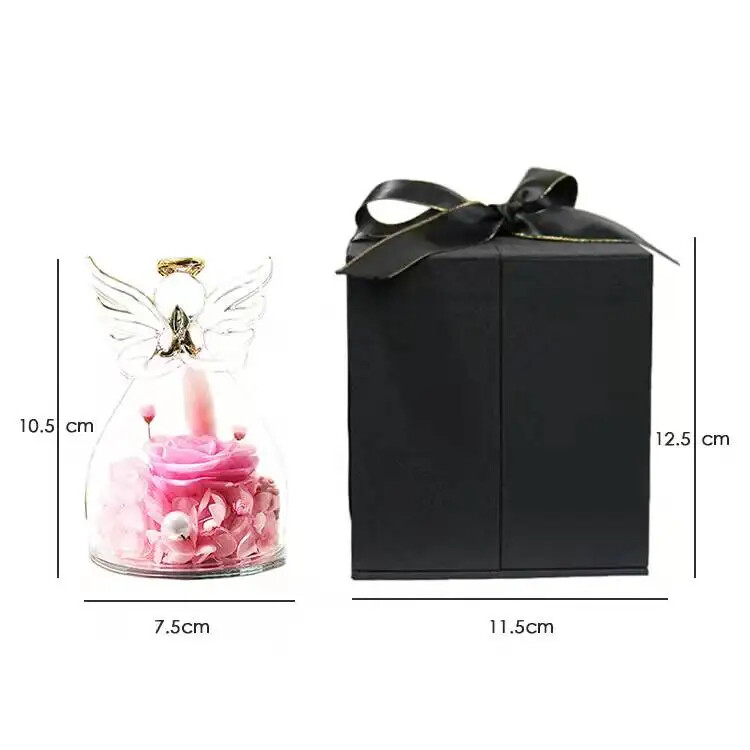 Wholesale Angel Rose in Glass Dome – Gilded angel figurines guardian angel