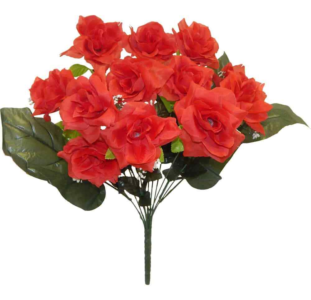 Open Rose Bush 12 Stems 21in Red