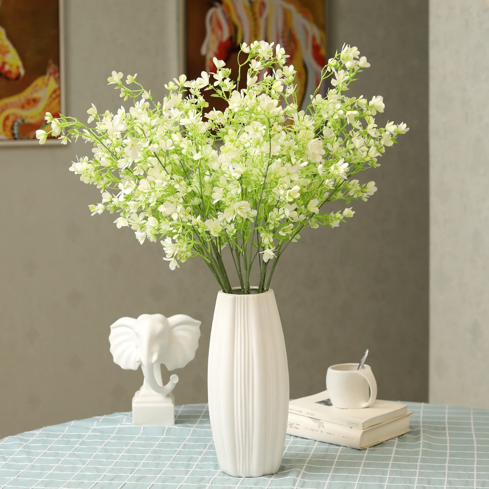 29” White Plastic Flowers Artificial Bouquet Faux Greenery Long Stems for Tal…