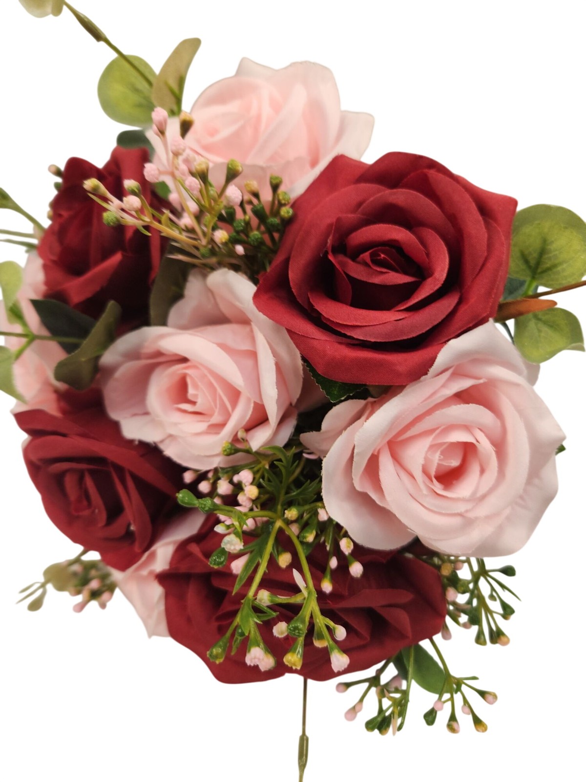 Red Pink Rose Faux Flower Bouquet Wedding Artificial Floral Decor