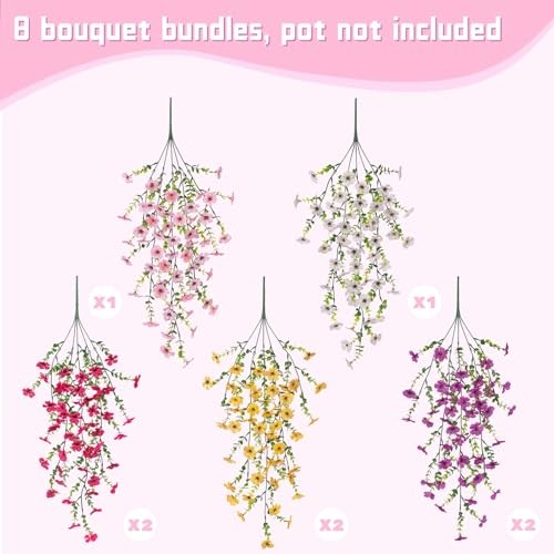 8PCS Artificial Hanging Fake Set4-light Purple Rose Red Yellow White Pink
