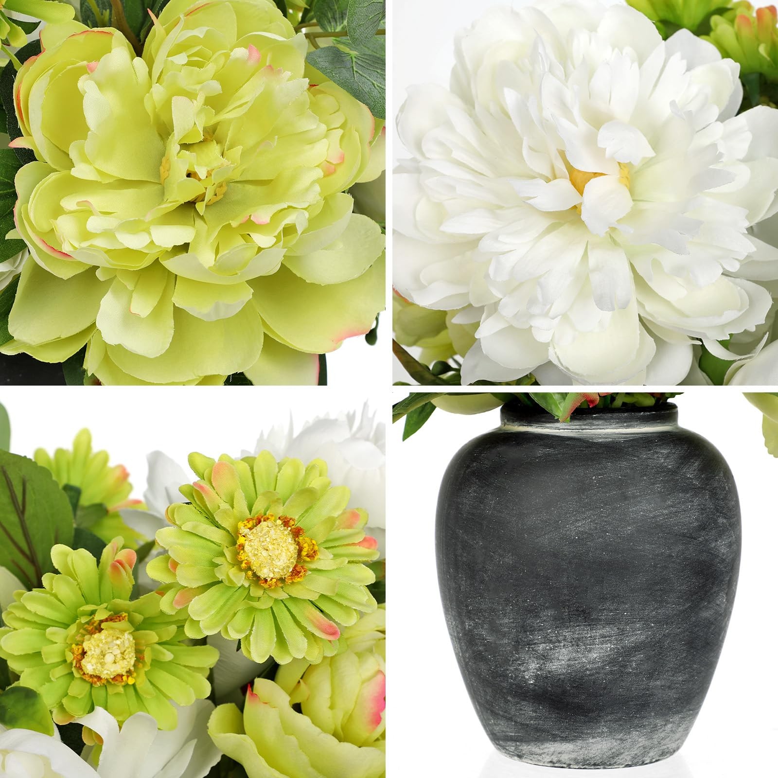 White Silk Flowers Arrangement In Vase Faux Floral Centerpiece Spring Table