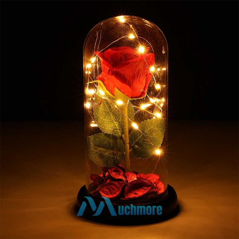 Eternal Rose Flower Lamp 24K Gold Foil Rose in Glass Dome Gifts for Valentine’s