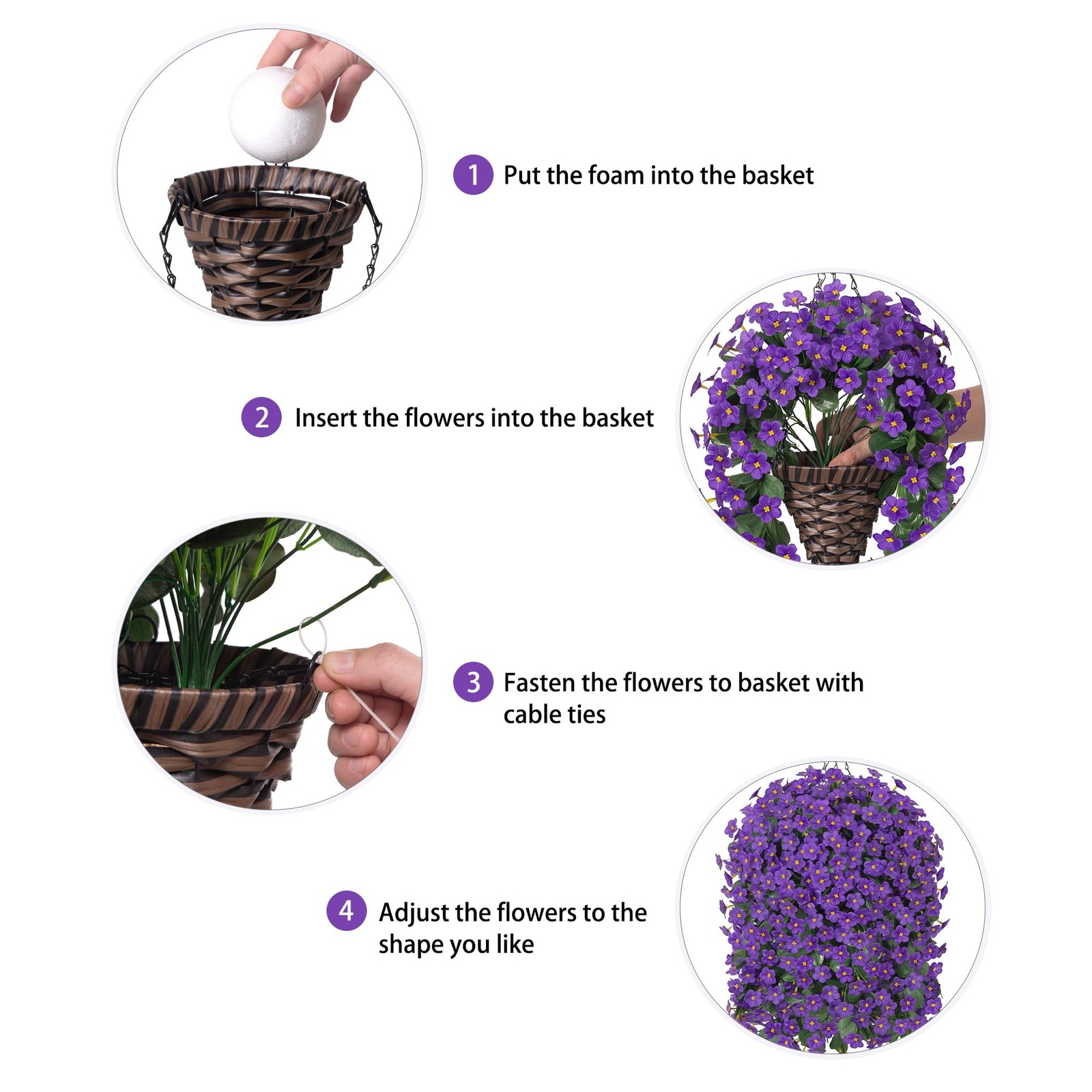 Artificial Fake Outdoor Hanging Flowers Plants Basket For Outside Porch Decorati