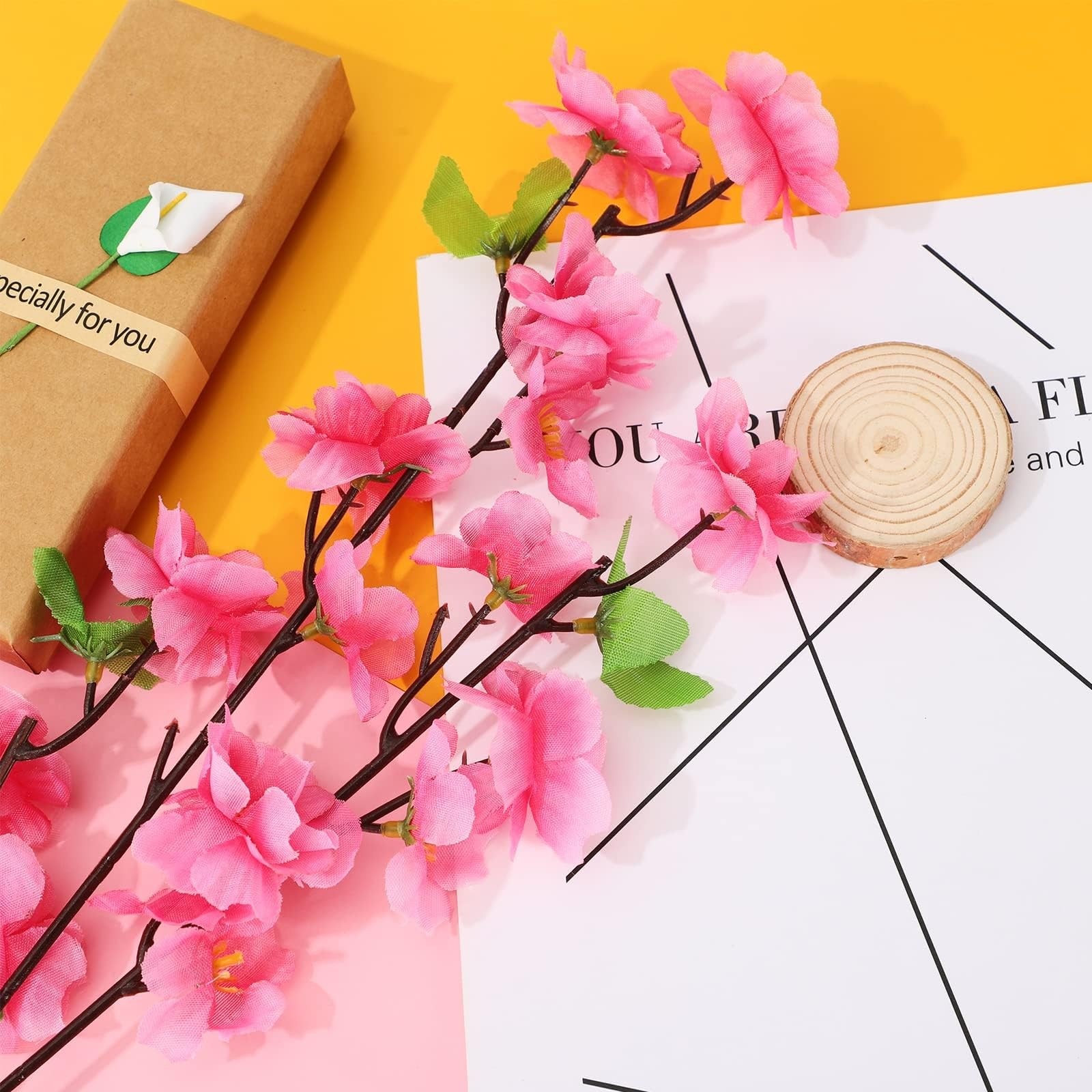 Asdomo 10PCS Artificial Cherry Blossom Branches Silk Spring Peach Blossom Fake