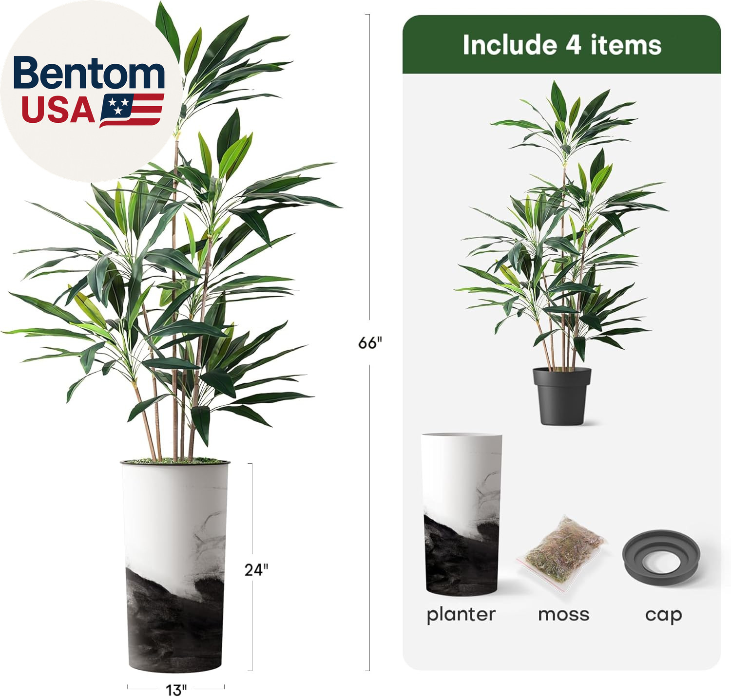 Artificial Tree in Contemporary Planter, Fake Dracaena Tree Silk Tree for Indoor