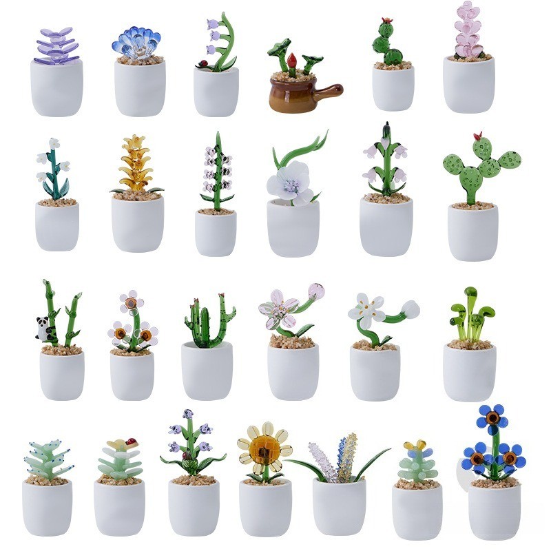 Mini Glazed Glass Succulent Ornament Desktop Decor Stress Relief Desk Accessory