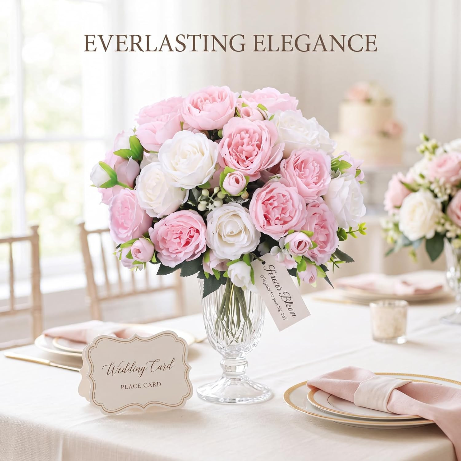 8 Bundles Silk Peony Flowers for Wedding Party Décor – White & Pink