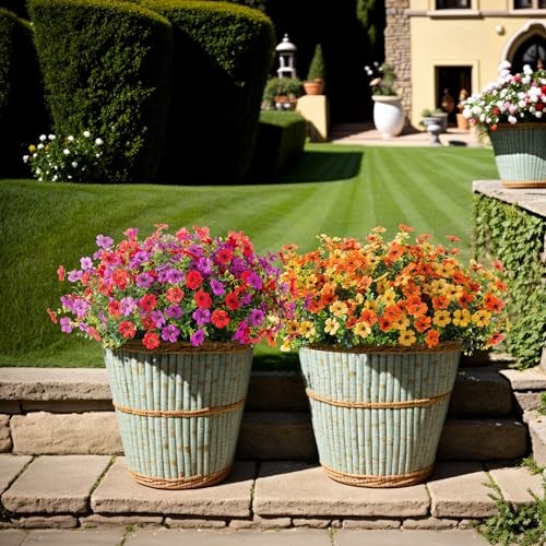 Artificial Silk Flowers Hanging Basket for Outdoor Indoor, Daisy Reddish Purple