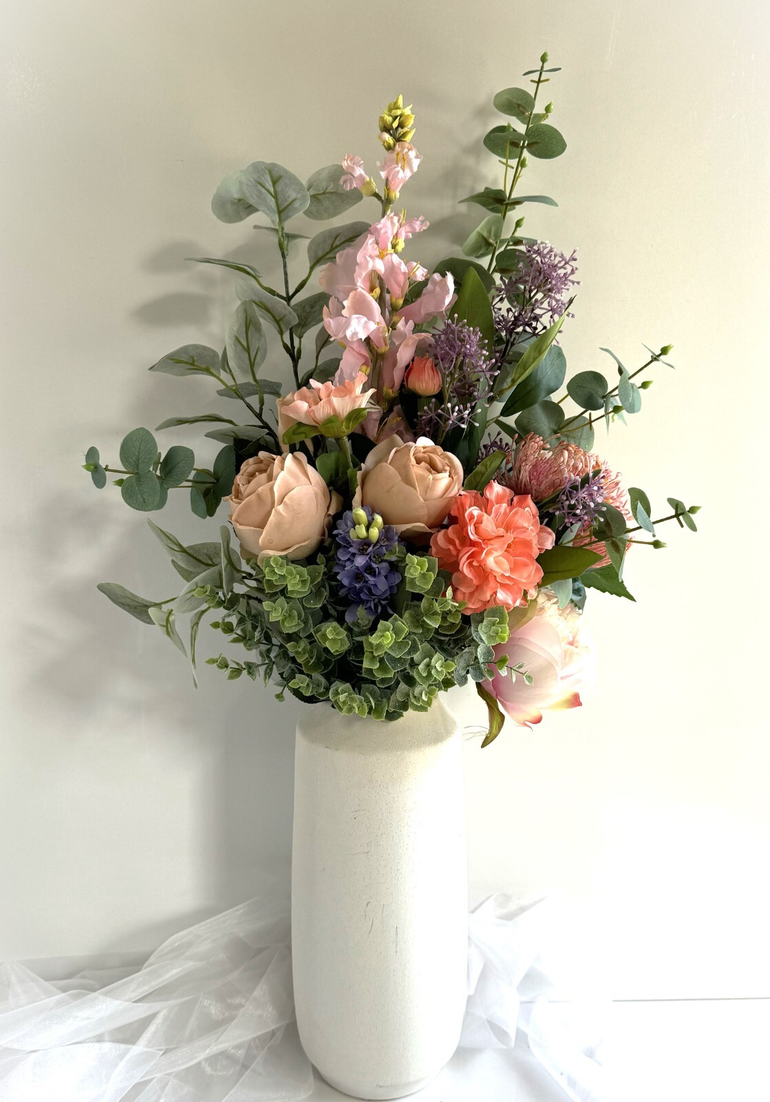 Flower Arrangement Real Touch Roses Eucalyptus Zinnia Floral Bouquet Flowers