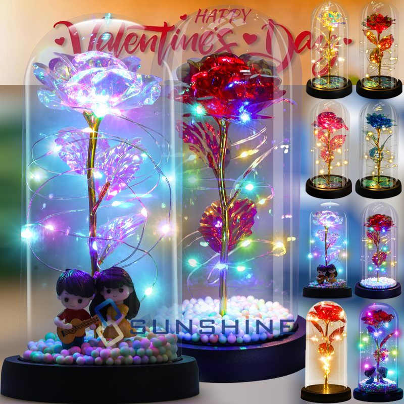 Enchanted Crystal Flower Gift – Galaxy Rose in Glass Dome – Valentines Day Gift