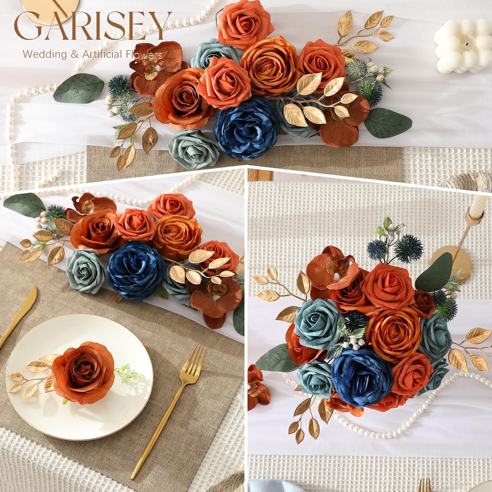 Artificial Flowers Combo DIY Wedding Bouquets Centerpieces Teal Terracotta