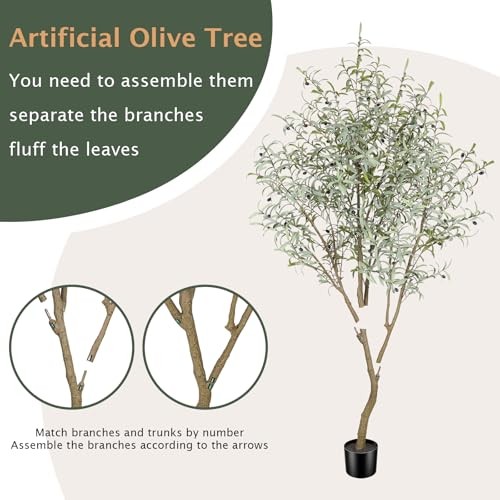 Olive Trees Artificial Indoor, 7FT Tall Faux Olive Tree, Fake Potted Olive 7ft