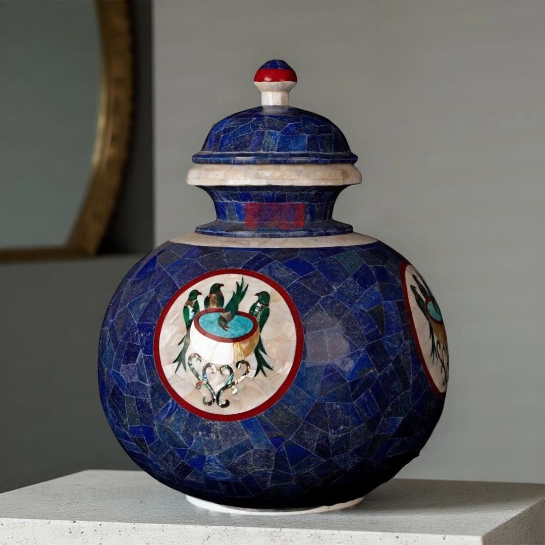 12″ Marble Pot, Lapis Lazuli Vase Pot, Table Pot, Home Decor, Art & Collectibles