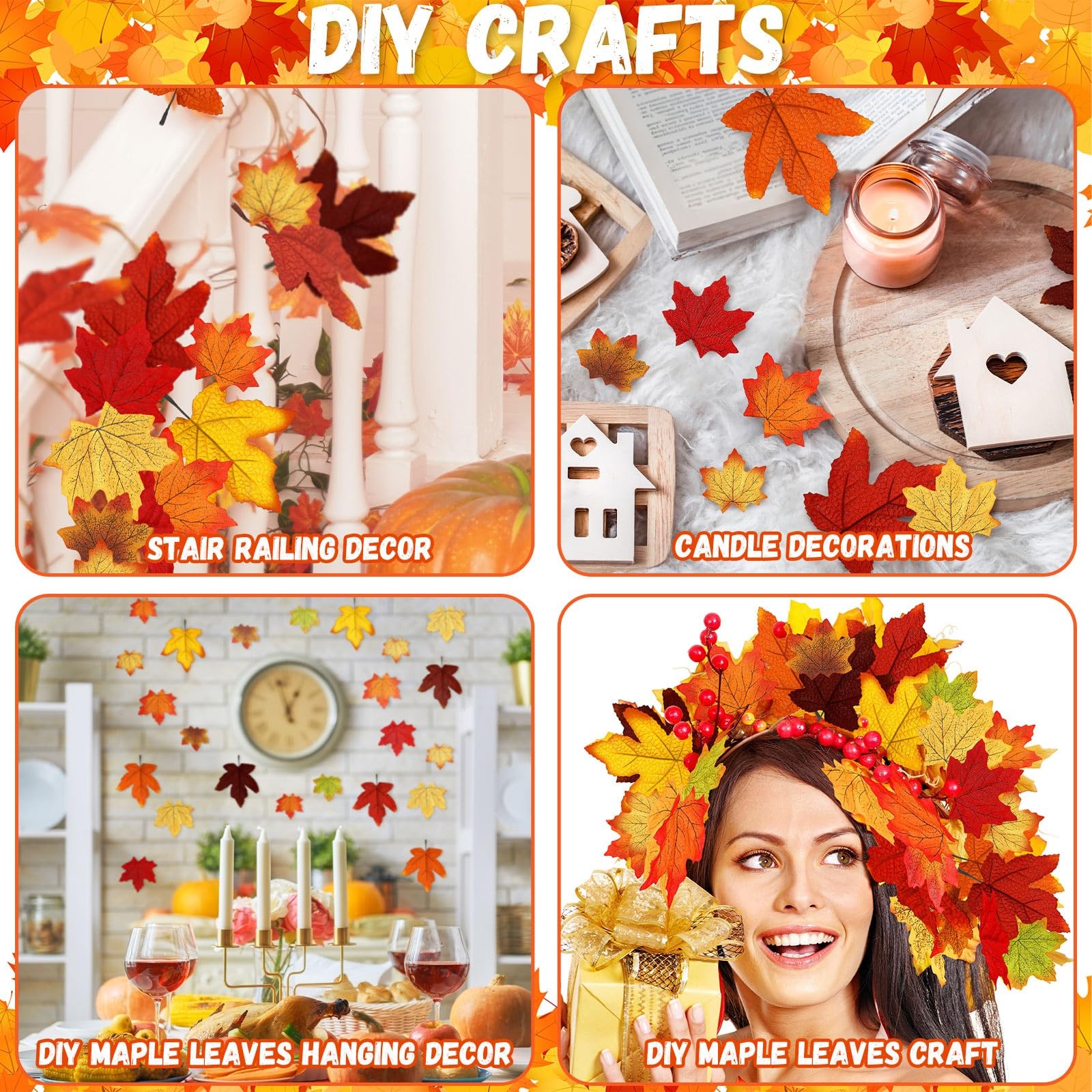 1100 Pcs Thanksgiving Artificial Maple Leaves Bulk Faux Autumn Mixed Leaf