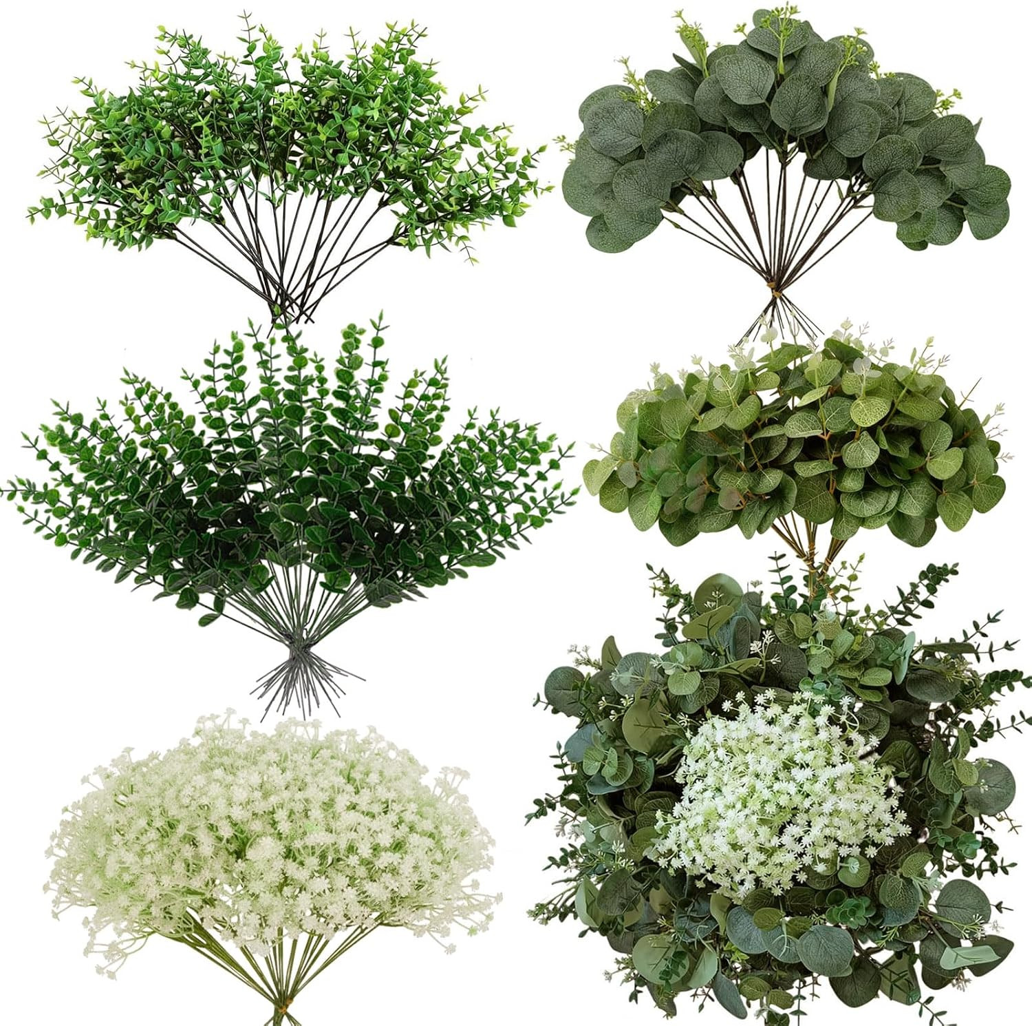 150 Pcs Faux Eucalyptus Stems for Wedding Bouquets & Home Decor (Green)