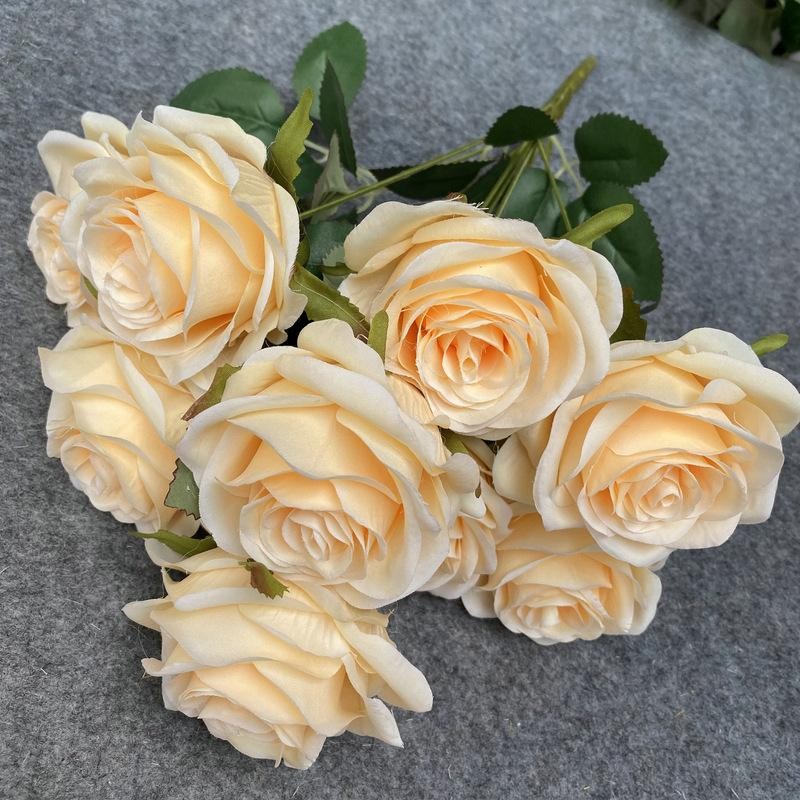 Artificial 9 Head Rose Bouquet Wedding Decoration Silk Flowers Photo Props