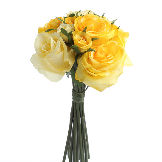 Yellow Artificial Rose Nosegay 12″ Floral Bouquet Bundle