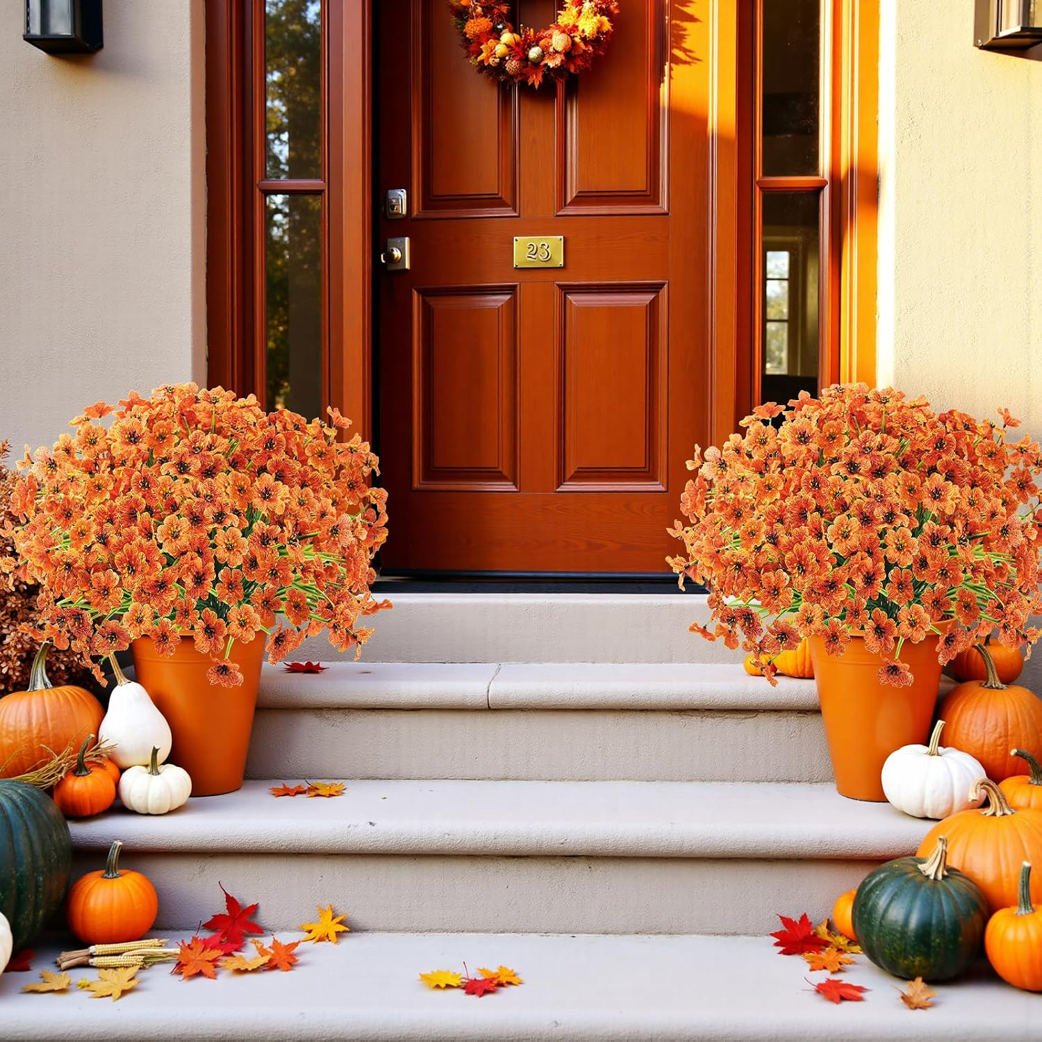 72 UV Resistant Faux Fall Flowers for Outdoor Garden Décor – Orange
