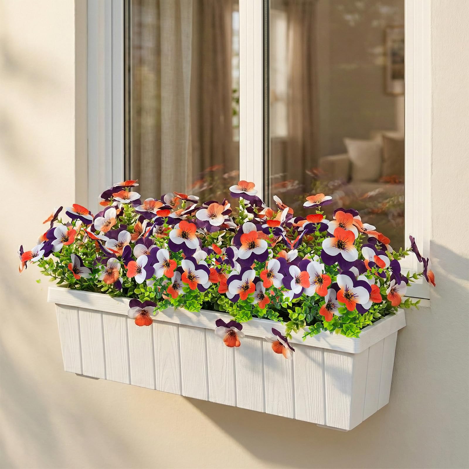 16 Pcs Artificial Pansy Flowers for Outdoor Faux Silk Spring Flowers for Outs…