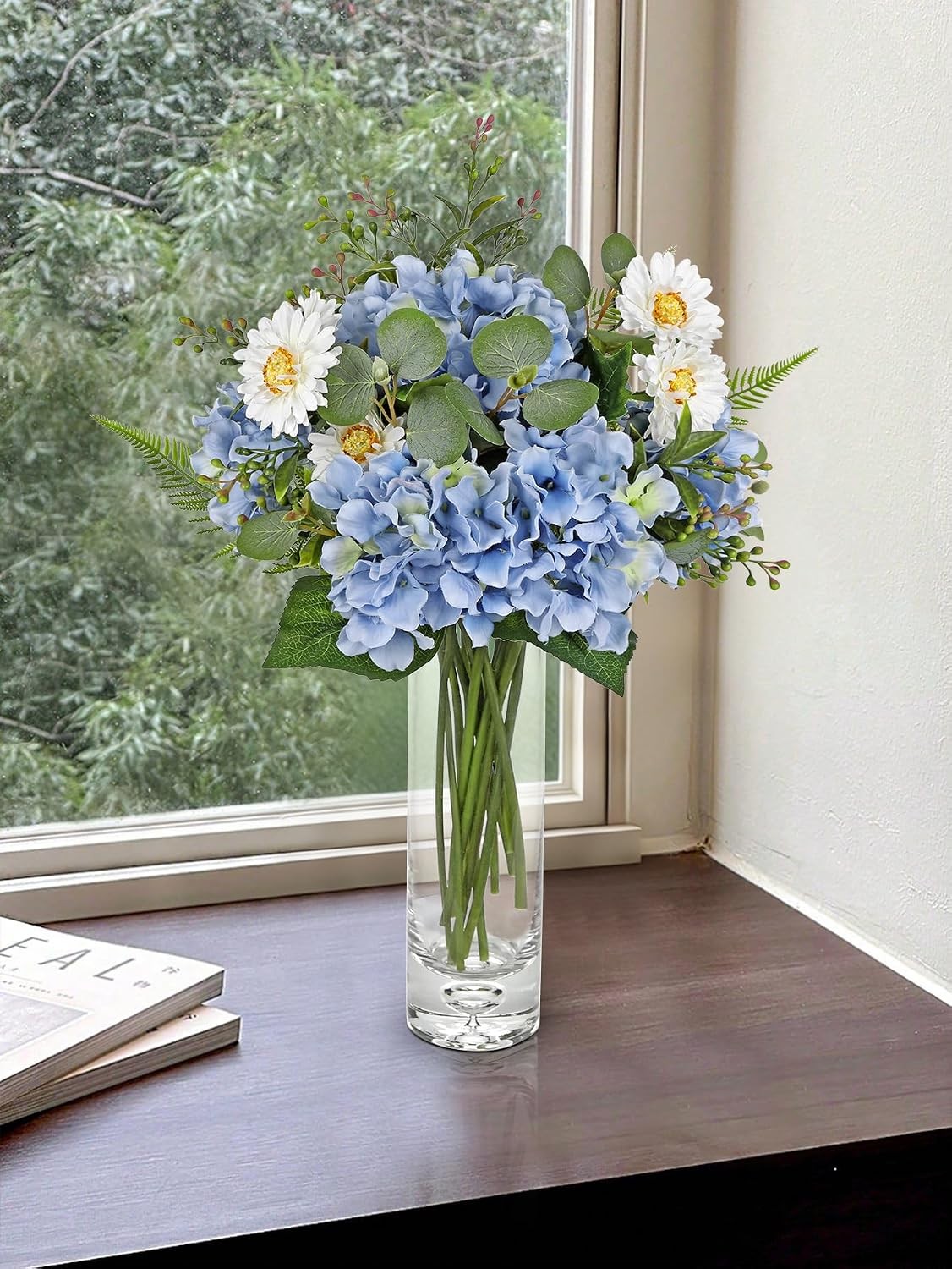 Hydrangea Artificial Flowers, 12PCS Mixed Blue Faux Flowers with Hydrangea &