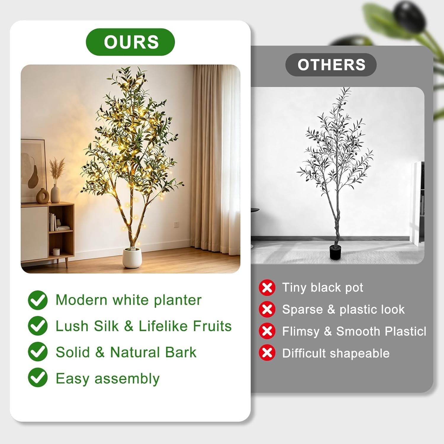 6FT Artificial Olive Tree Indoor with Lights & Planter, Realistic Faux Olive …