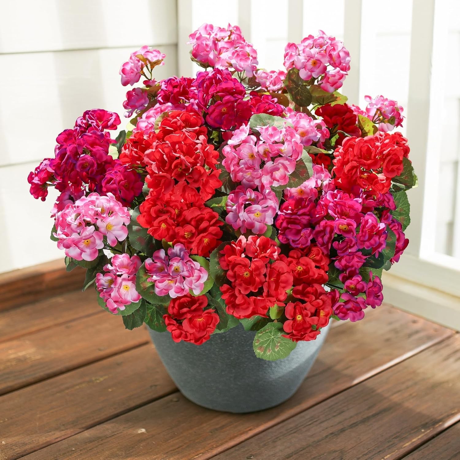 Low Maintenance Artificial Geraniums – 6 Bundles in Stunning Red, Pink & Fuchsia
