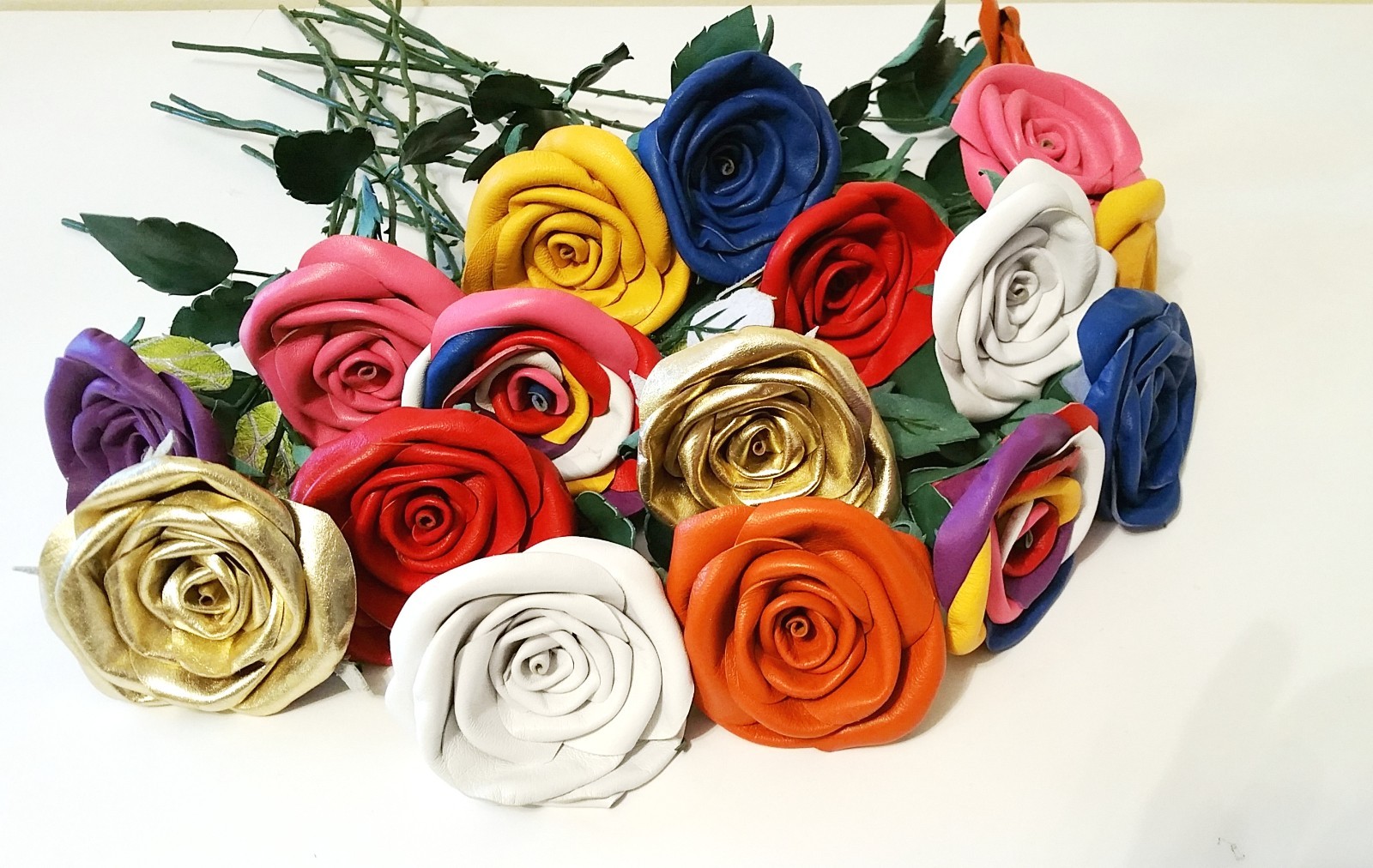 3rd Anniversary Wedding Gift Leather rose bouquet Long Stem white Flowers