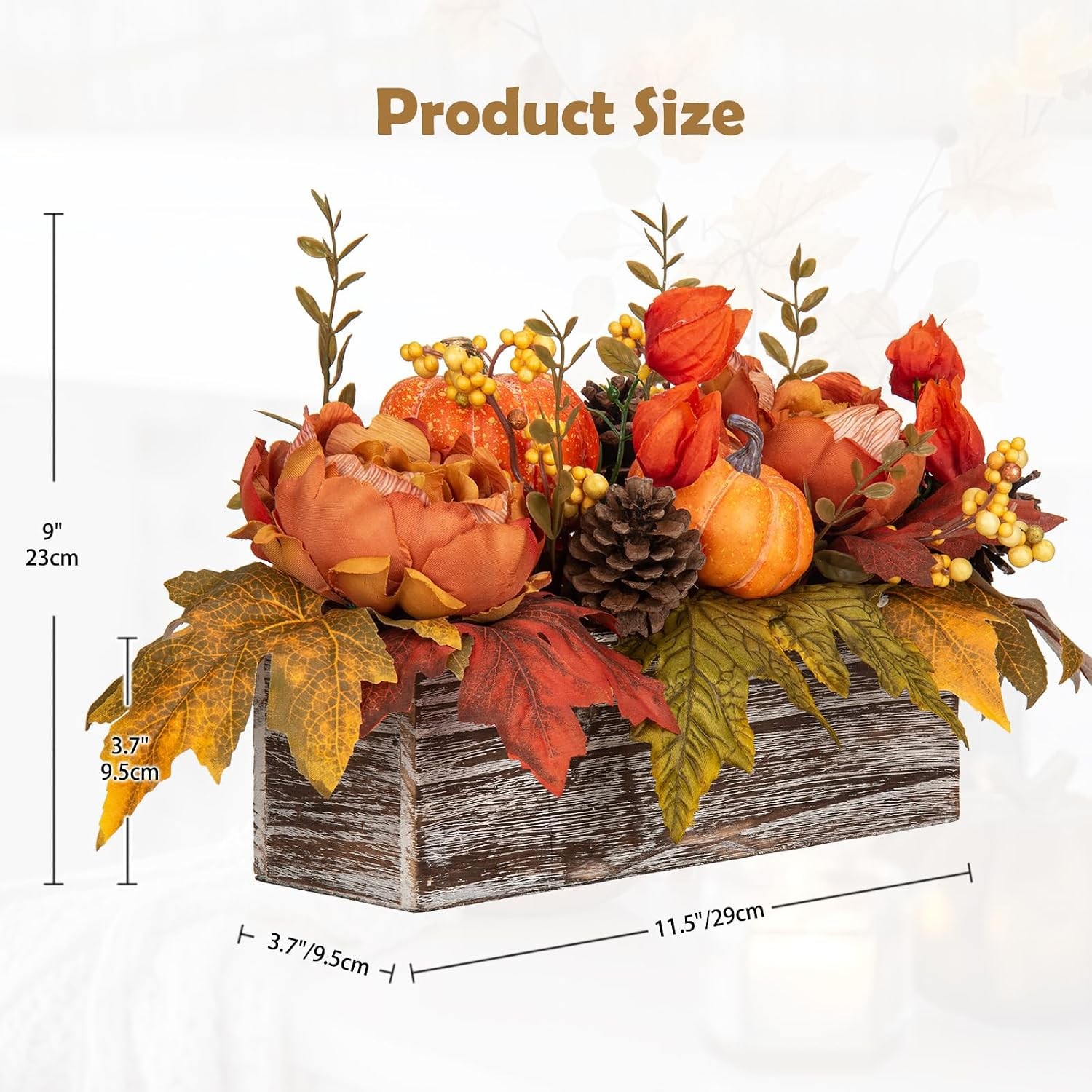 Fall Decor Autumn Harvest Pumpkins Centerpiece – Artificial Peony Maple Leaf and