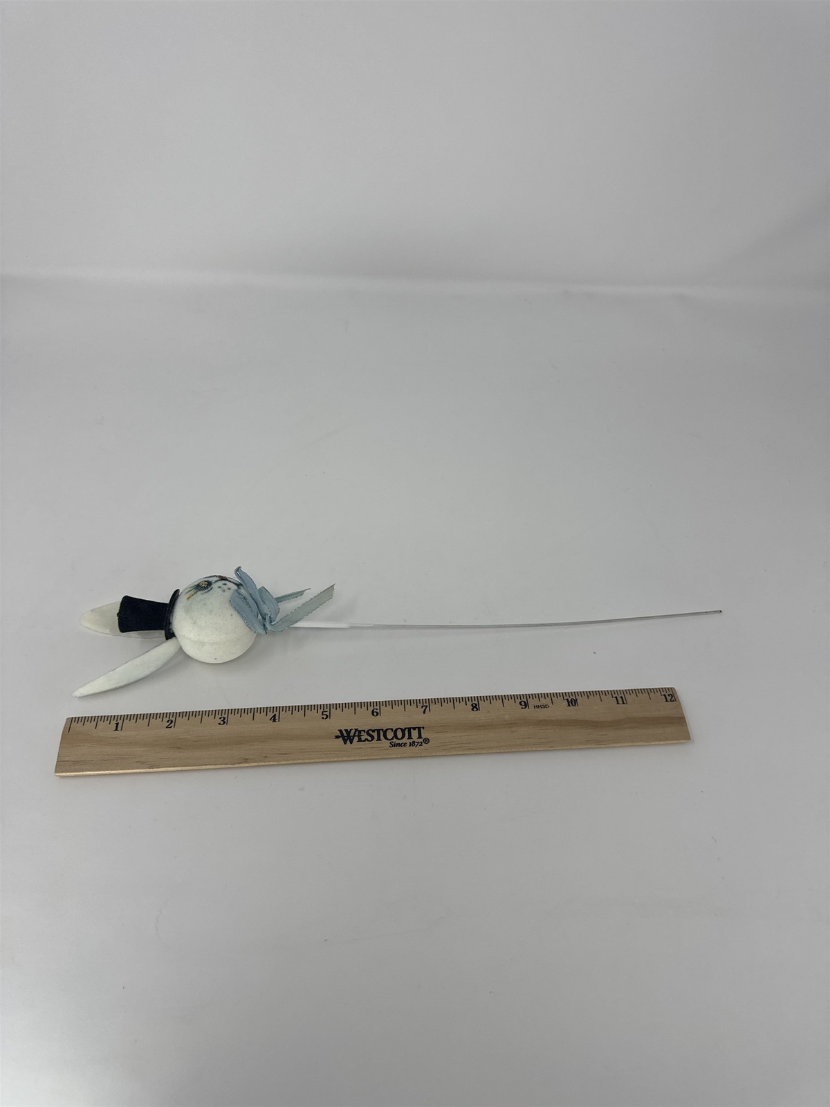 Vtg Easter Flocked Bunny Head Floral Pick Top Hat Blue Ribbon Felt Rabbit 11″