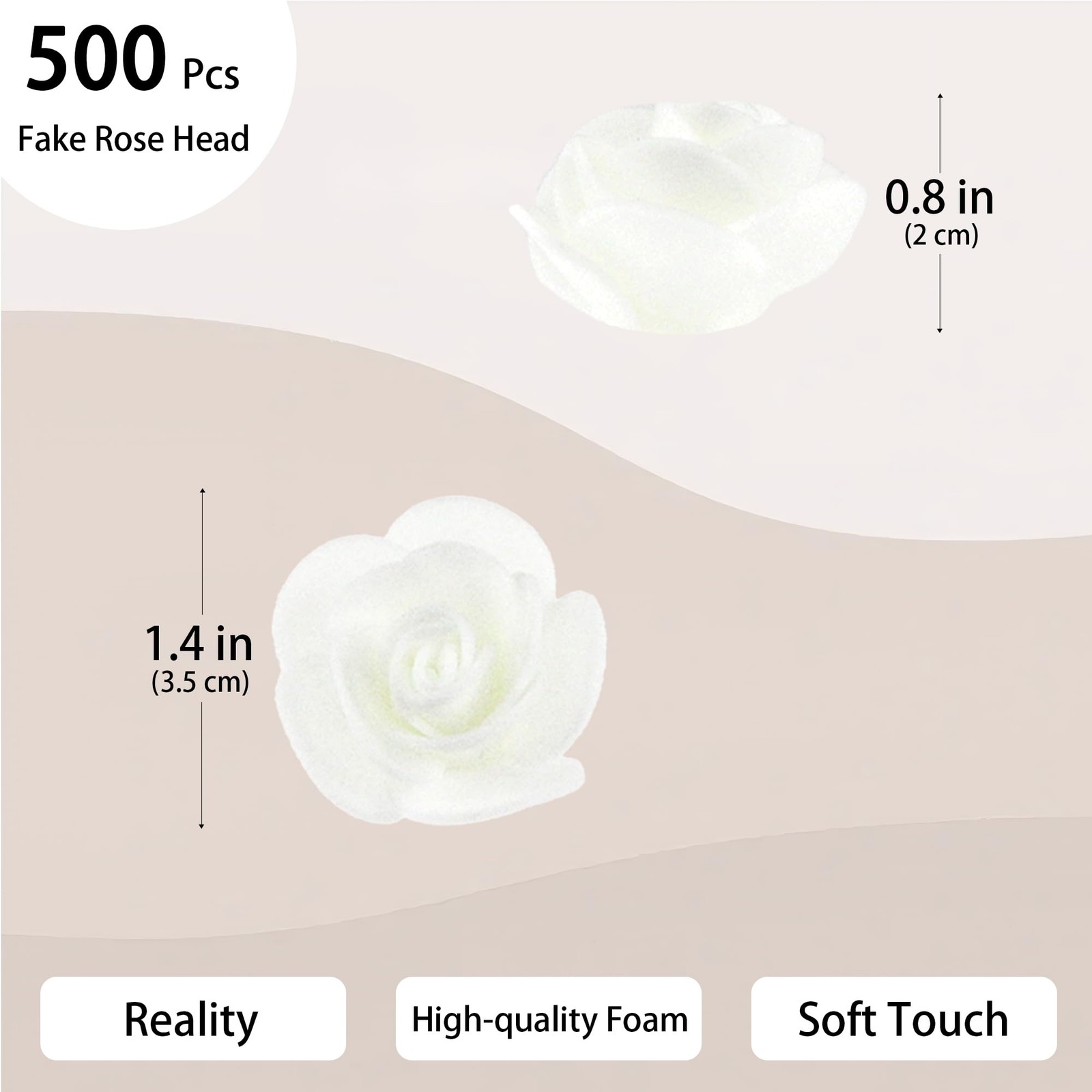 500 PCS White Mini Artificial Fake Foam Rose Flower Heads DIY Craft 1.4 Inch